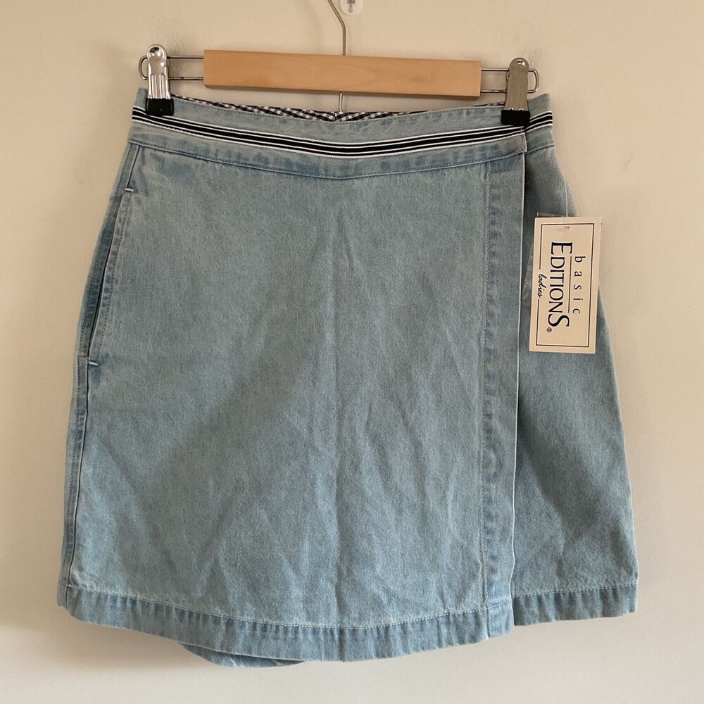 VTG Y2K Basic Editions Denim Wrap Skort Skirt 6 Blue Grunge Indie Sporty Preppy